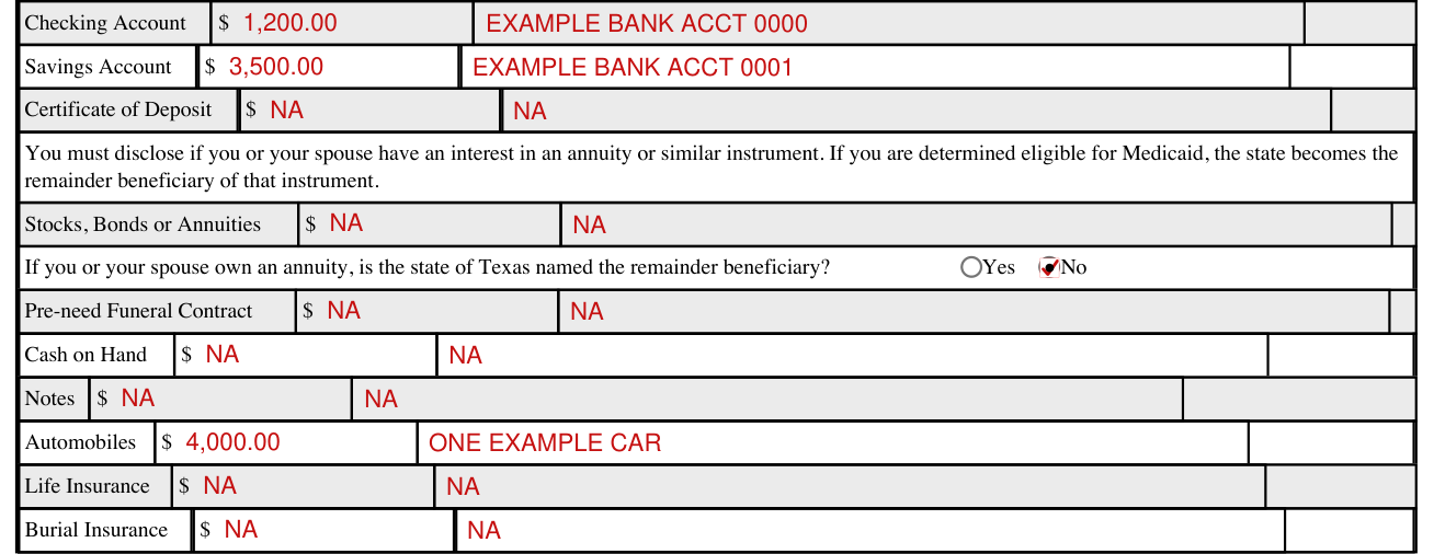 Form H1200-EZ example filled out, resources