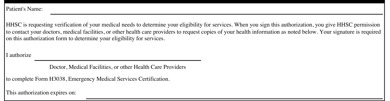 Form H3038 example filled out, section 1 - Patient's Authorization