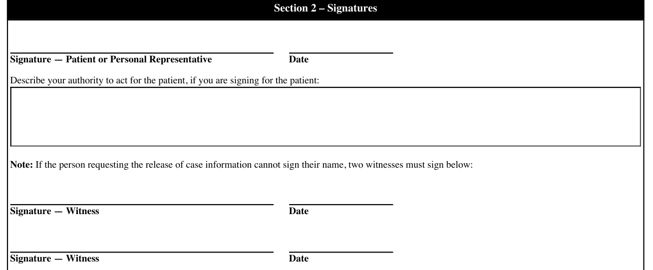 Form H3038 example filled out, section 2 - Signatures