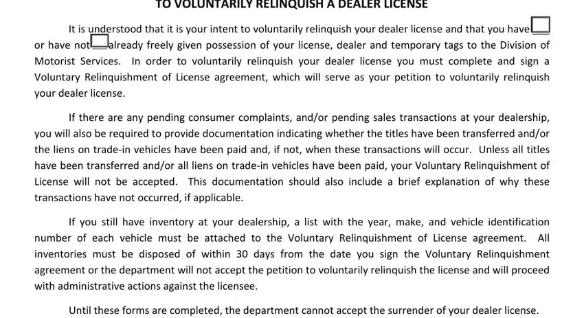 florida relinquish license blanks to consider