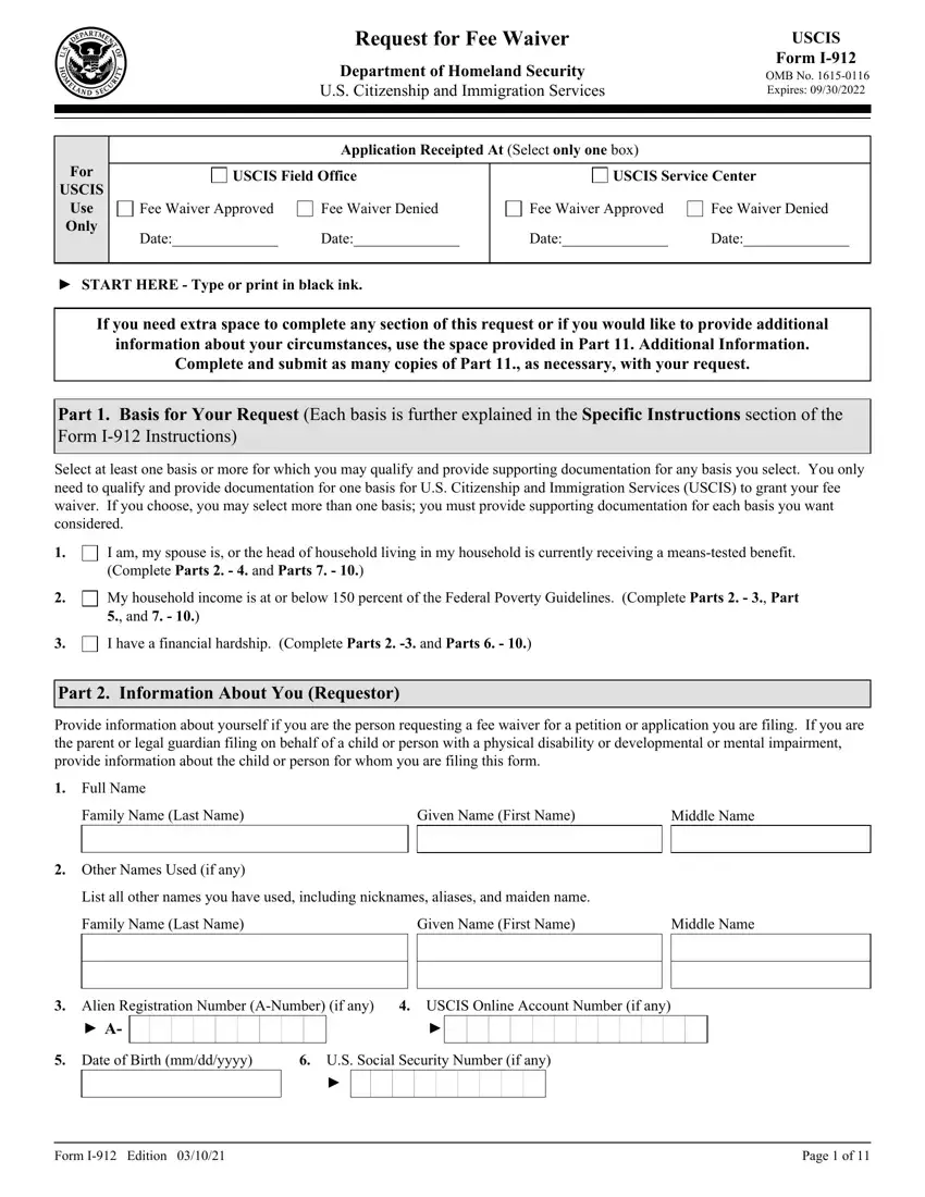 Form I 912 Waiver first page preview