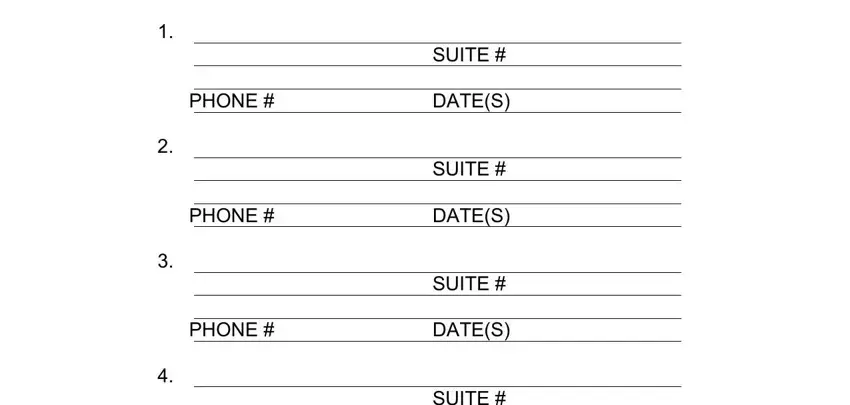 dental complaint board PHONE, PHONE, PHONE, SUITE, DATES, SUITE, DATES, SUITE, DATES, and SUITE fields to fill