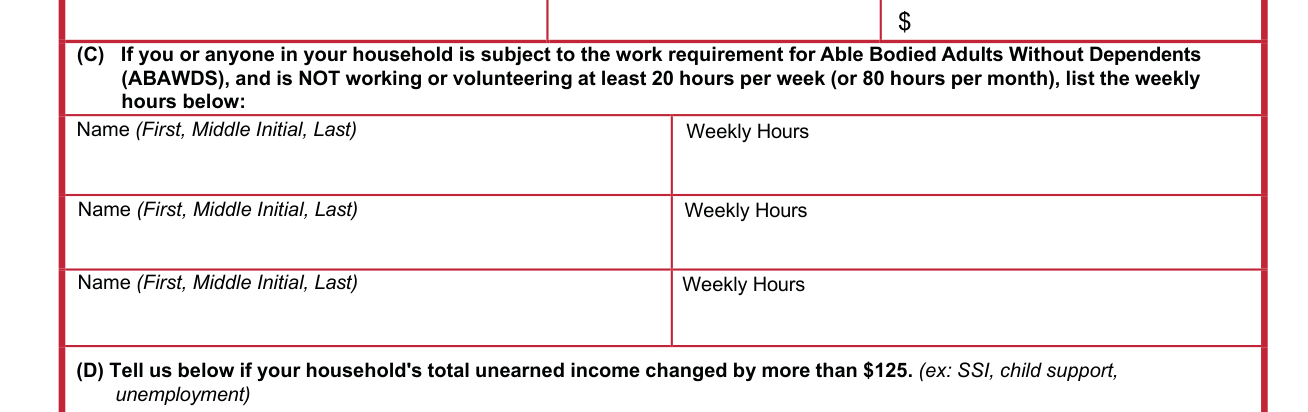 JFS 07221 example filled out, (C) the work requirement for Able Bodied Adults Without Dependents (ABAWDS)