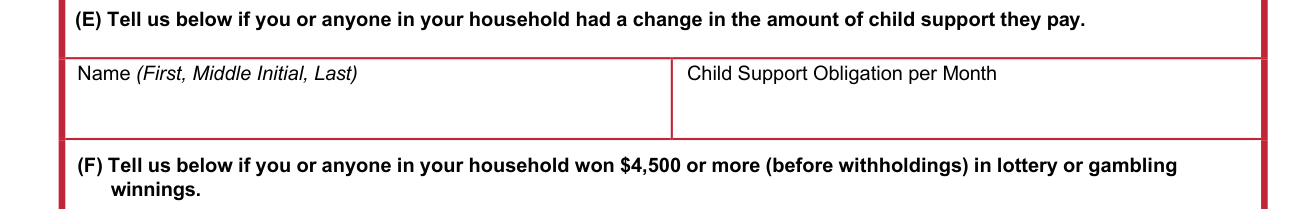 JFS 07221 example filled out, (E) a change in the amount of child support