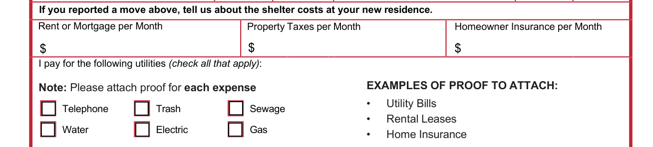 JFS 07221 example filled out, shelter costs at your new residence