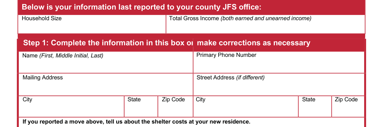JFS 07221 example filled out, step 1, the information last reported