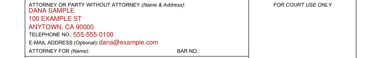 Form L-1120 example filled out, attorney or party without attorney