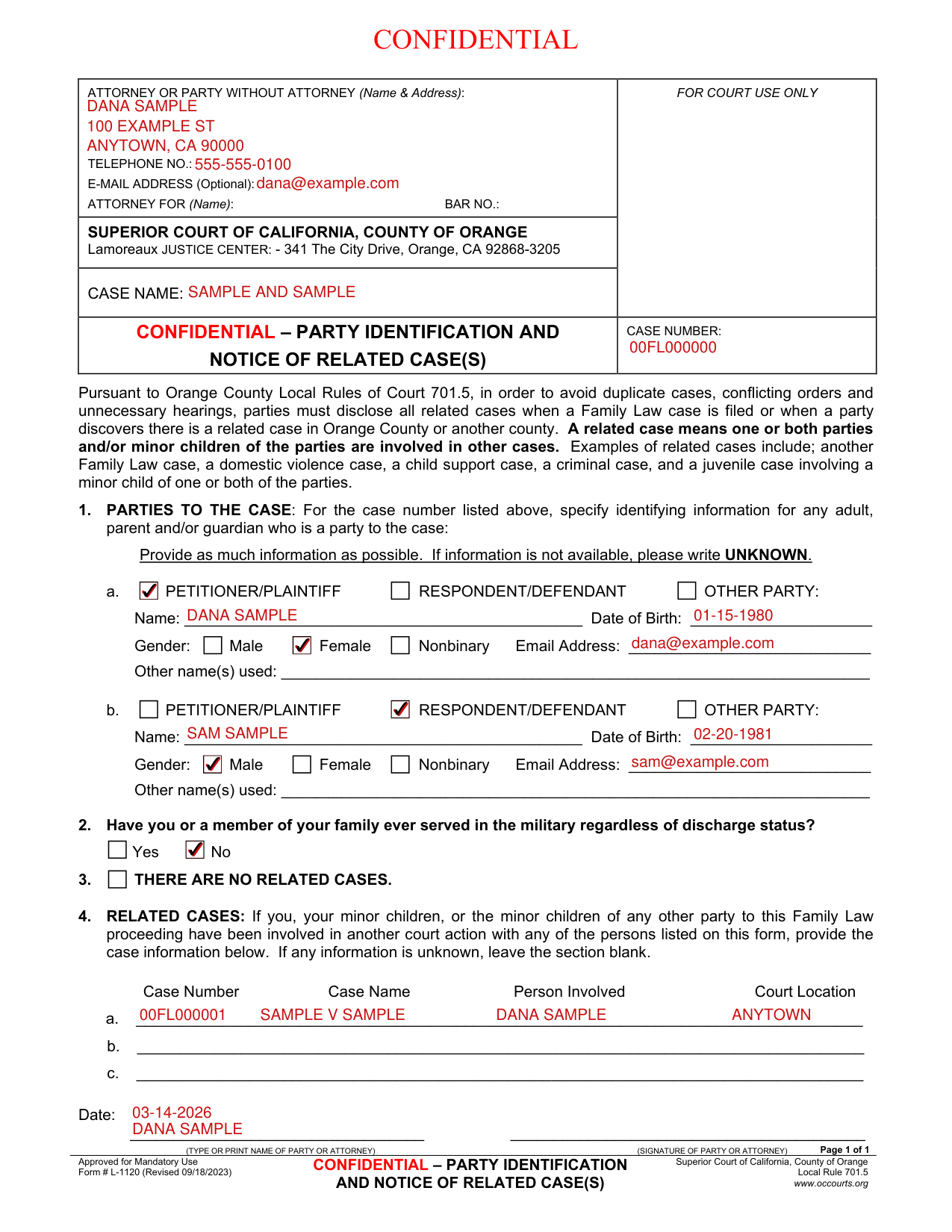 Form L-1120 example filled out, example: a petitioner lists one related case