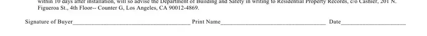 la 9a report Further smoke detectors in, and Signature of Buyer Print Name Date fields to insert