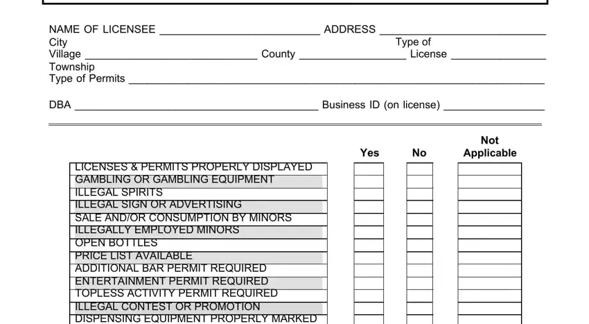 filling in michigan liquor inspection forms stage 1