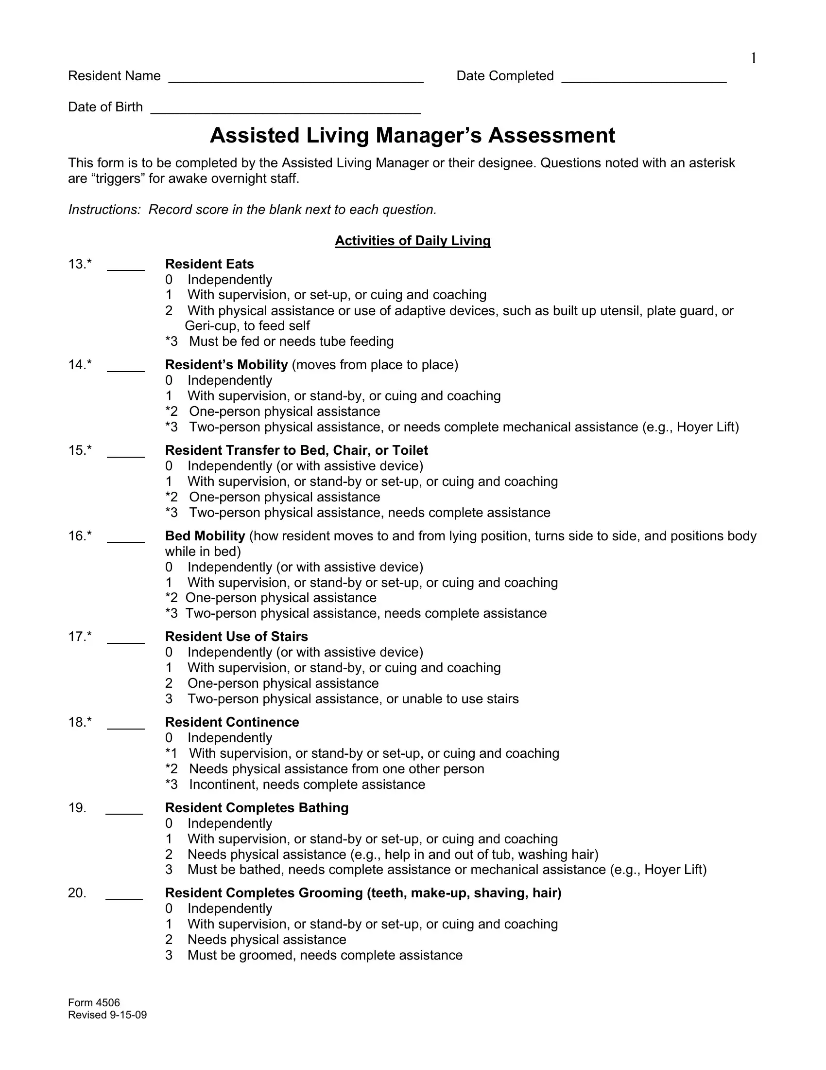 Form Living Assessment Fill Out Printable PDF Forms Online