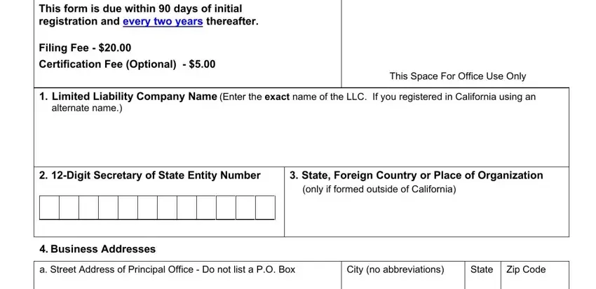 step 3 to filling out california form llc 12