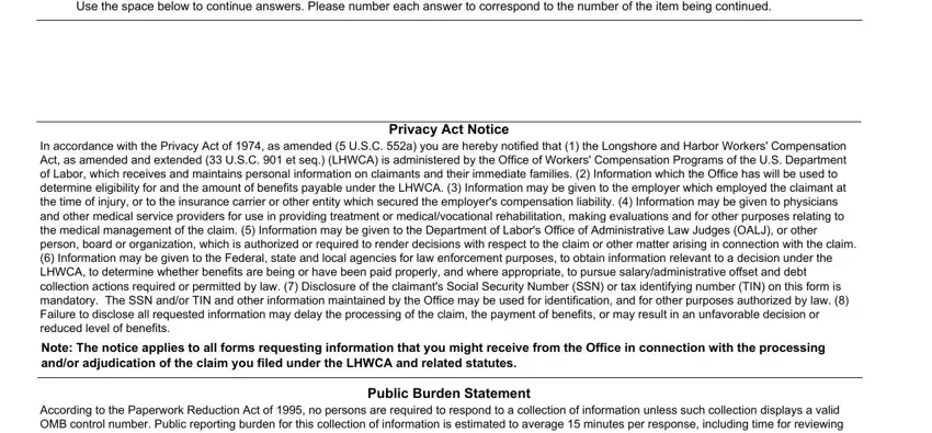 203 workers compensation Use the space below to continue, Privacy Act Notice In accordance, Note The notice applies to all, According to the Paperwork, and Public Burden Statement fields to fill out