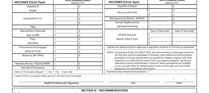 Form Mdch Bcal 3305 OtherRecommendations, Ihaveexamined, childsname, DentistsSignature, Date, PHYSICIANSSIGNATURE, ExaminersSignature, Date, ExaminersNamePrintorType, DegreeorLicense, NumberStreet, City, ZIPCode, Telephone, and Informationrequiredfor blanks to insert