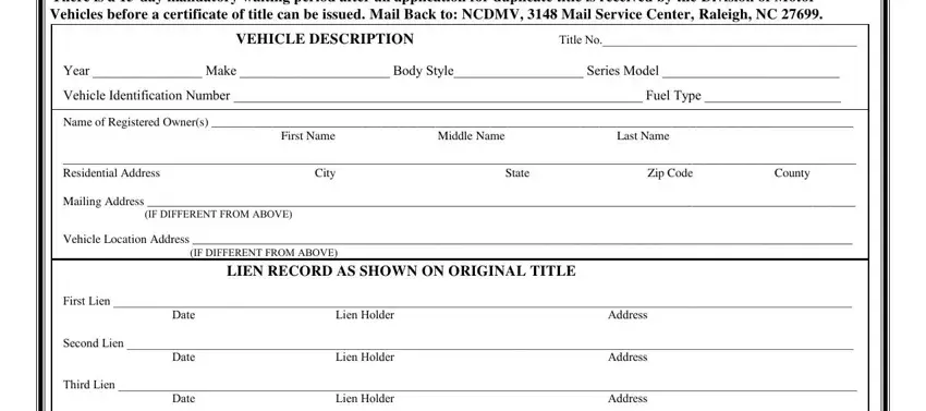 stage 1 to completing  lost title form nc dmv
