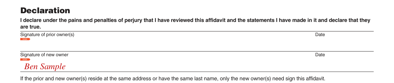 Form MVU-26 example filled out, declaration
