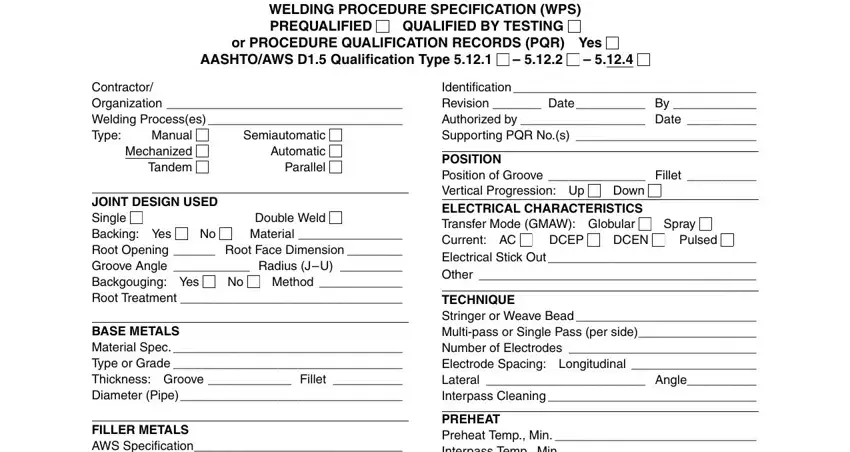 portion of blanks in form sample welding form