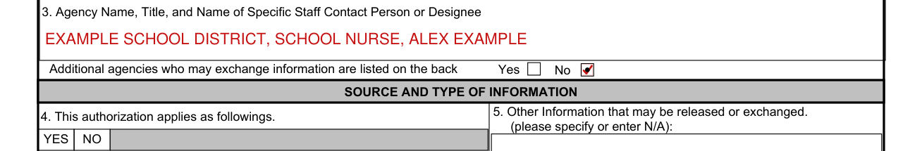 NAVMC 11720 example filled out, 3. Agency Name, Title, and Name of Specific Staff Contact Person or Designee