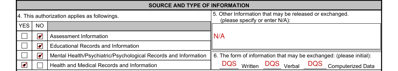 NAVMC 11720 example filled out, 4. This authorization applies as followings