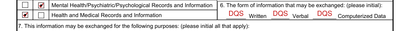 NAVMC 11720 example filled out, 6. The form of information that may be exchanged
