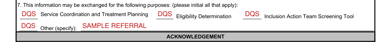 NAVMC 11720 example filled out, 7. This information may be exchanged for the following purposes