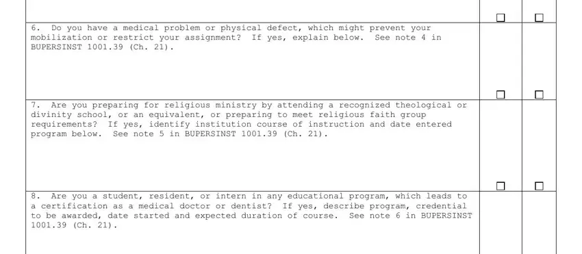 Entering details in ready reserve form stage 2