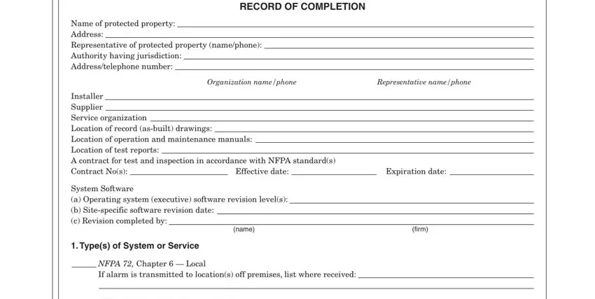 nfpa record completion fields to fill in