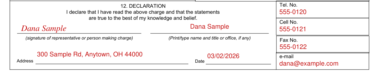 Form NLRB-508 example filled out, declaration