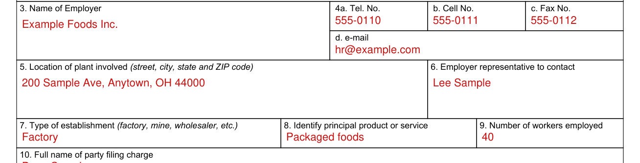 Form NLRB-508 example filled out, employer