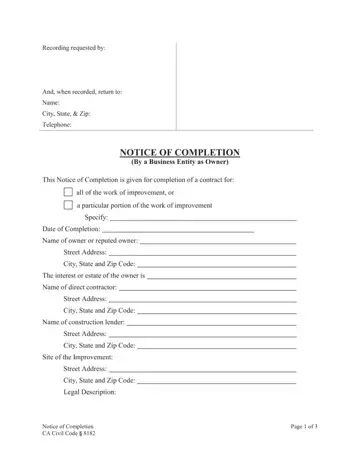 Form Notice Of Completion California Preview