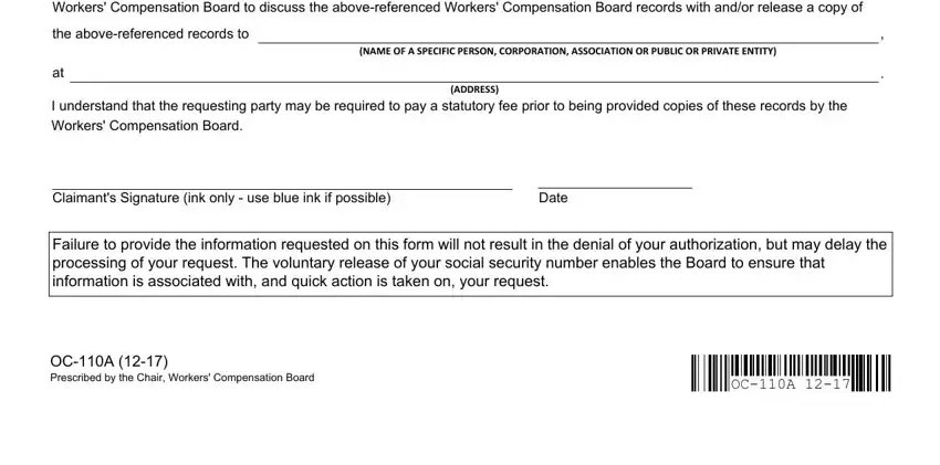 Filling in form oc 110a part 2