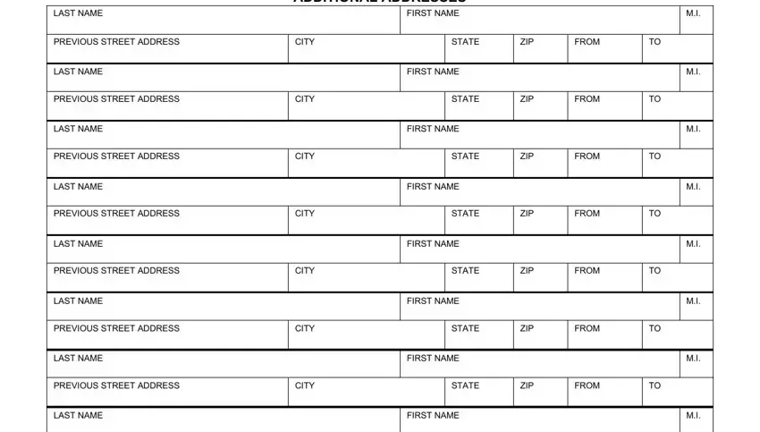 3909 ocfs LAST NAME, ADDITIONAL ADDRESSES, FIRST NAME, PREVIOUS STREET ADDRESS, CITY, STATE, ZIP, FROM, LAST NAME, FIRST NAME, PREVIOUS STREET ADDRESS, CITY, STATE, ZIP, and FROM fields to complete