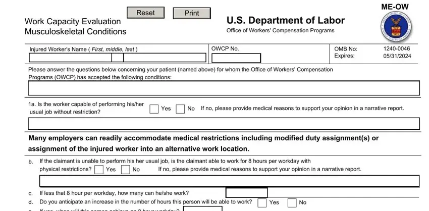 entering details in Form Owcp 5C part 1