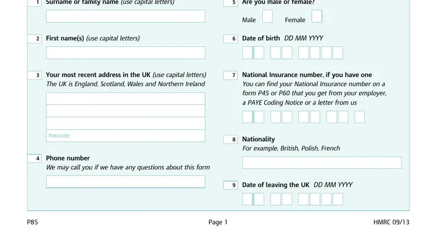 step 2 to filling out what is p85 form