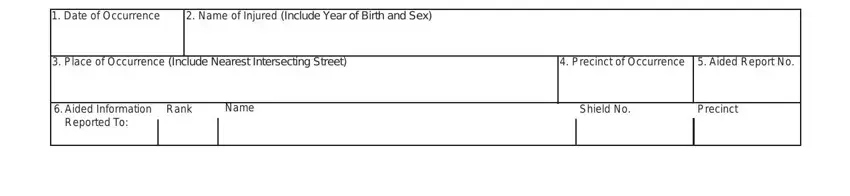 nypd police report online NOTE Sections  and  MUST be, Date of Occurrence, Name of Injured Include Year of, Place of Occurrence Include, Precinct of Occurrence, Aided Report No, Aided Information Reported To, Rank, Name, Shield No, and Precinct fields to complete