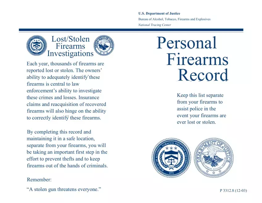 Form Personal Firearms Record first page preview