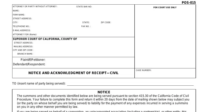 portion of blanks in notice and acknowledgement of receipt