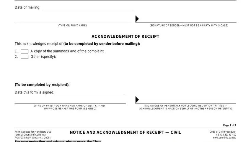 step 2 to entering details in notice and acknowledgement of receipt