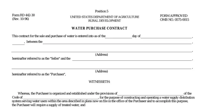 stage 1 to filling out blank purchase agreement form