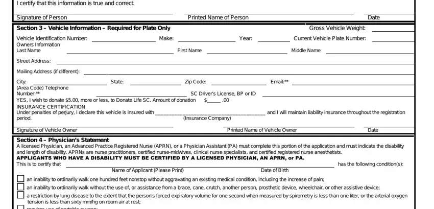 Entering details in sc form disabled placard app stage 2