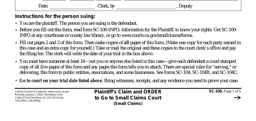 Entering details in small claims california step 2