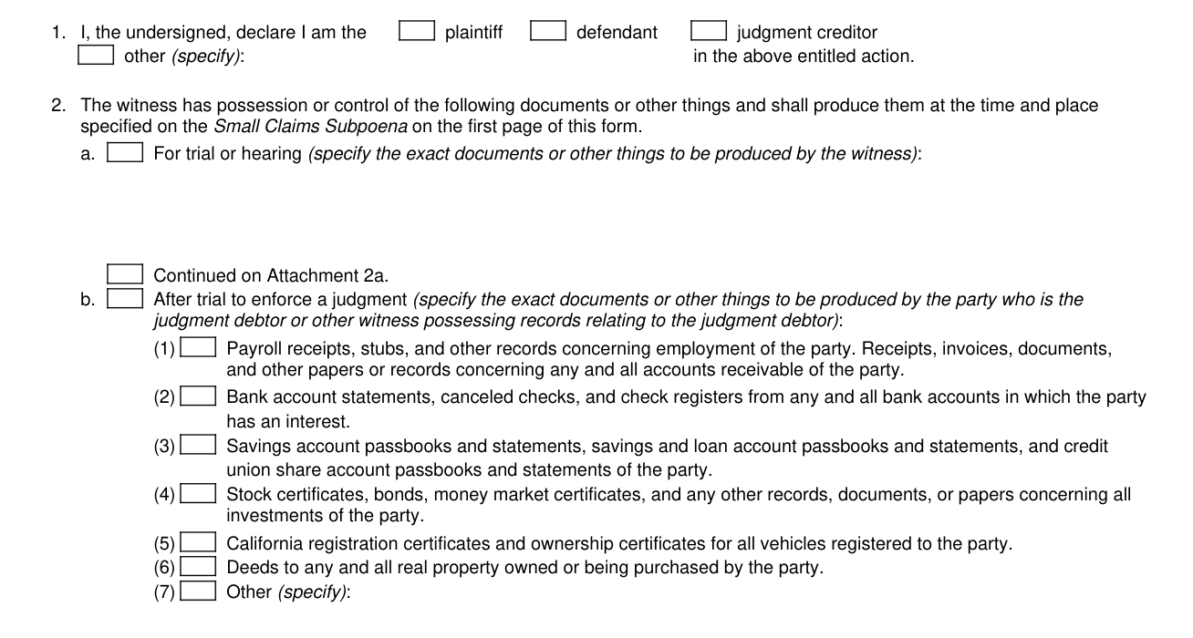 Form SC-107 example filled out, declaration in support: who you are and the documents