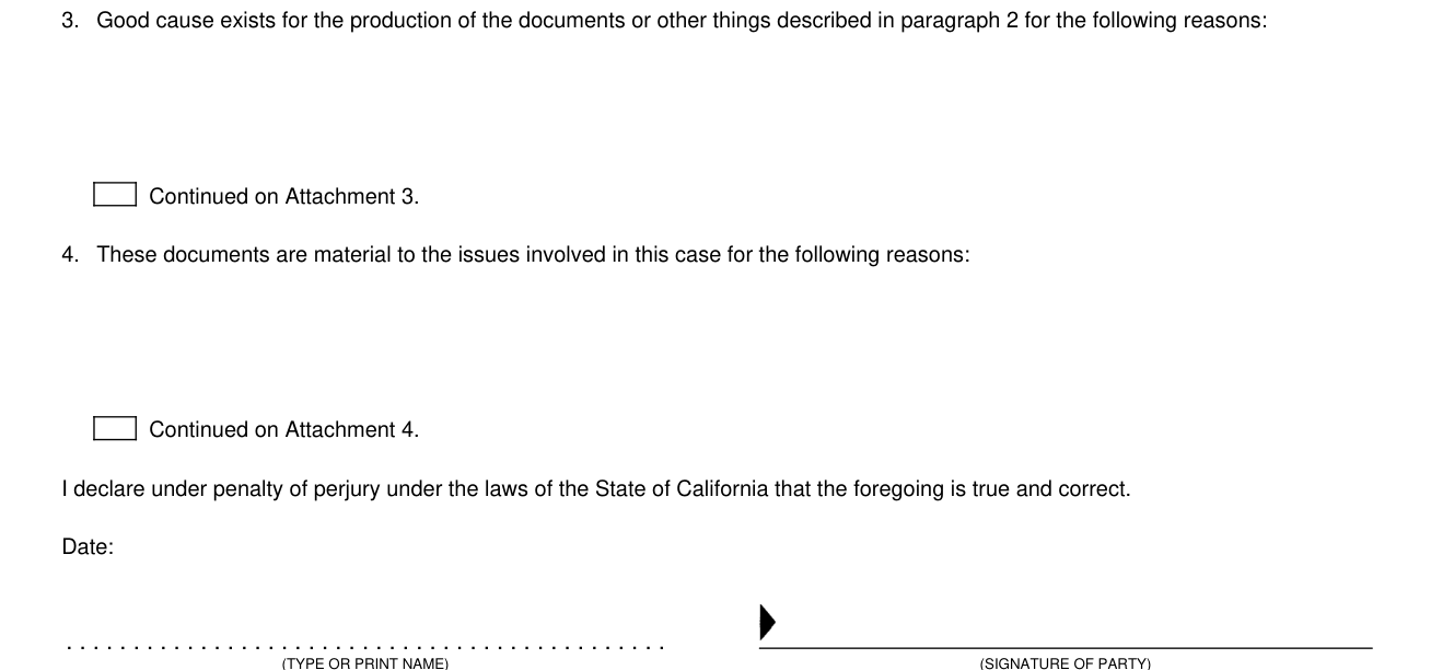 Form SC-107 example filled out, good cause, materiality and signing
