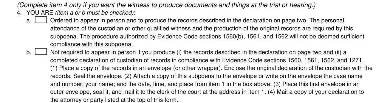 Form SC-107 example filled out, production of documents and things