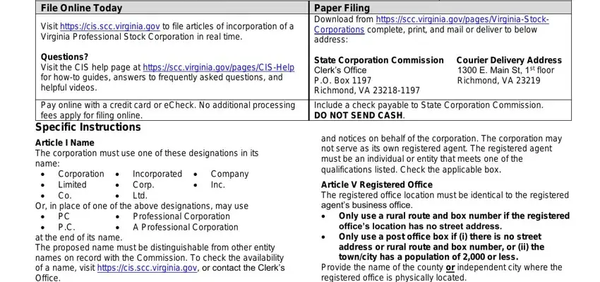completing Virginia Articles of Incorporation stage 1