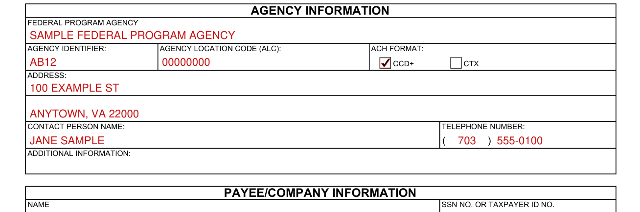 SF 3881 example filled out, agency information