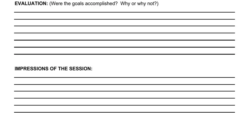 Clinician EVALUATION Were the goals, and IMPRESSIONS OF THE SESSION fields to fill