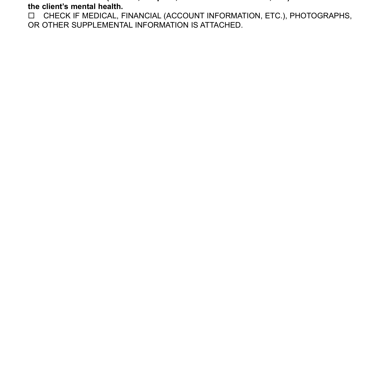 Form SOC 341 example filled out, page 2: access, serious bodily injury, time frame and danger