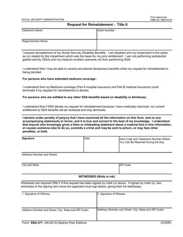 Form Ssa 371 Preview