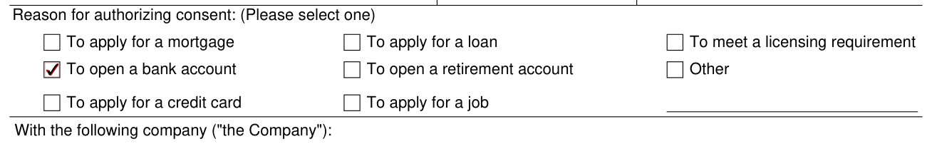 Form SSA-89 example filled out, reason for authorizing consent: (Please select one)